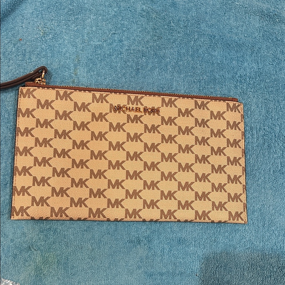 Michael Kors Tan and Brown Monogram Pouch